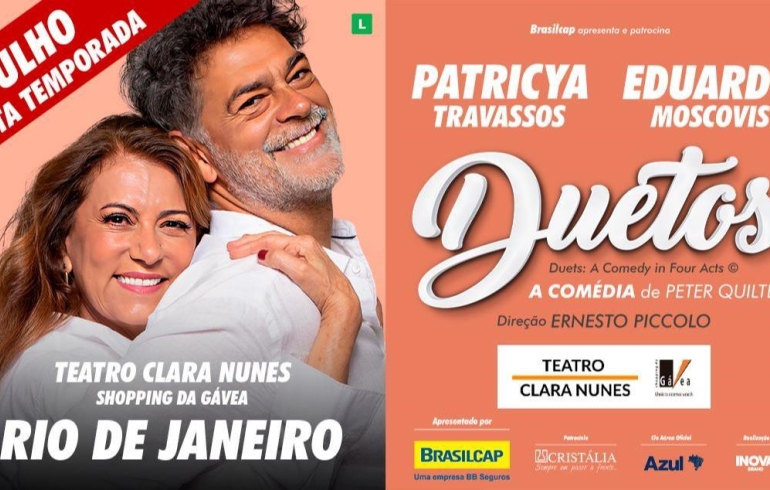 noticia “DUETOS, A Comédia de Peter Quilter” volta ao Rio de Janeiro em curta temporada com Patricya Travassos e Eduardo Moscovis