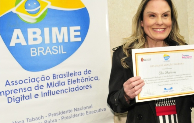 noticia ELLEN SHARKANY homenageada em evento da ABIME em São Paulo