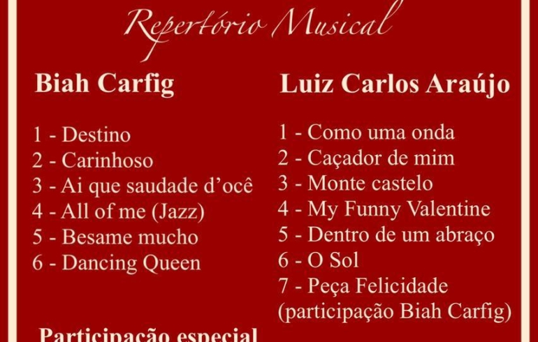 noticia Biah Carfig e Luiz Carlos Araújo, irão se apresentar em evento beneficente em prol da FAZ e da Música da Alegria