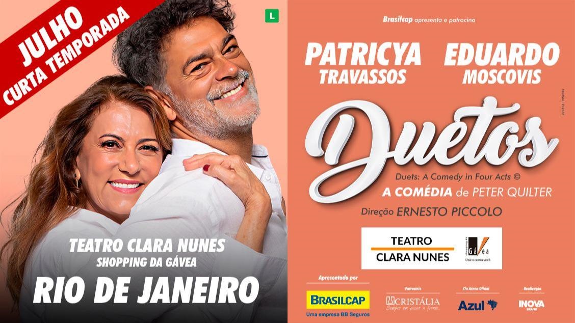 noticia “DUETOS, A Comédia de Peter Quilter” volta ao Rio de Janeiro em curta temporada com Patricya Travassos e Eduardo Moscovis