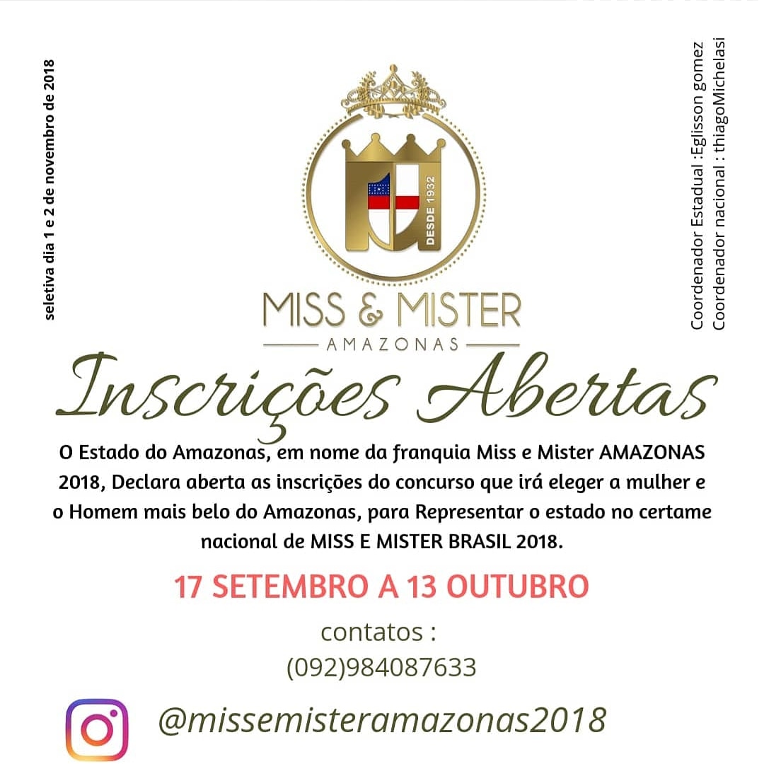 noticia Miss e Mister Amazonas 2018 acontecerá dias 1 e 2 de novembro e as inscrições já estão abertas